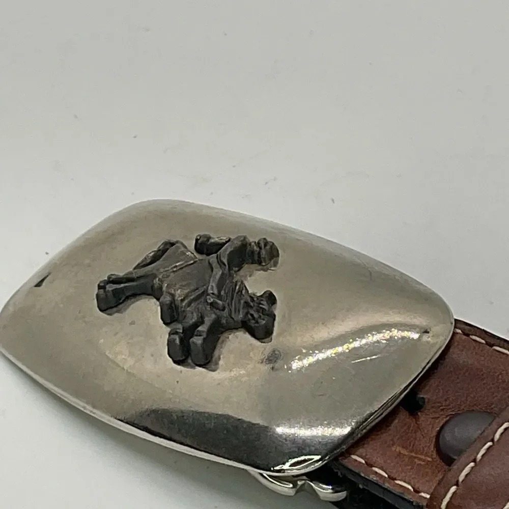 Nocona Brown And Black Leather Belt with Silver Toned embellishments